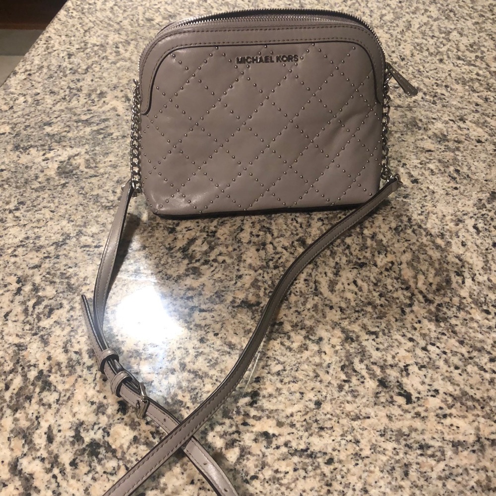 Michael Kors Gray Leather Studded Crossbody